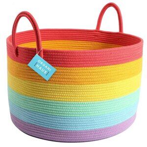 Large Blanket Basket for Living Room 20x13, Rainbow Rope Basket for Organization